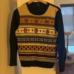 Women’s  Black and Cream Sweater with Patterned Design
